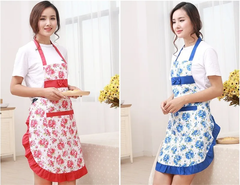 1Pcs Bowknot Flower Pattern Apron Woman Adult Bibs Home Cooking Baking Coffee Shop Cleaning Aprons Kitchen Accessories 46002