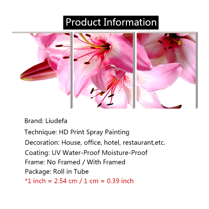 Beautiful pink Lily flower attractive canvas painting home deco art prints 3 psc realist wall pictures for restaurant cafe rooms | Дом и сад