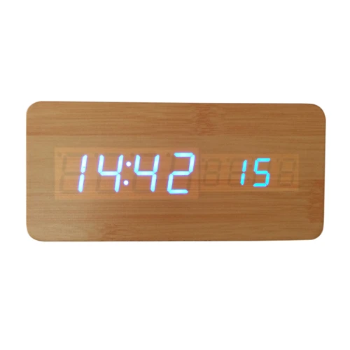 bamboo-board blue Звуковое управление будильники Деревянные Часы светодиодный дисплей деревянные часы с календарем/секунда цифровые часы - Цвет: bamboo-board blue