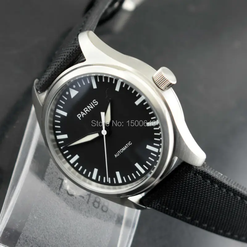 Мужские часы Parnis светящиеся из нержавеющей стали с черным циферблатом 42 мм|watch