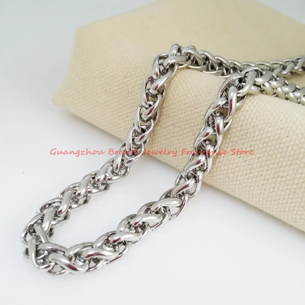 60cm/22cm*6mm Fashion Men's Women's Wheat Style Necklace Silver color Stainless Steel Bracelet Bangle High Quality Jewelry Sets