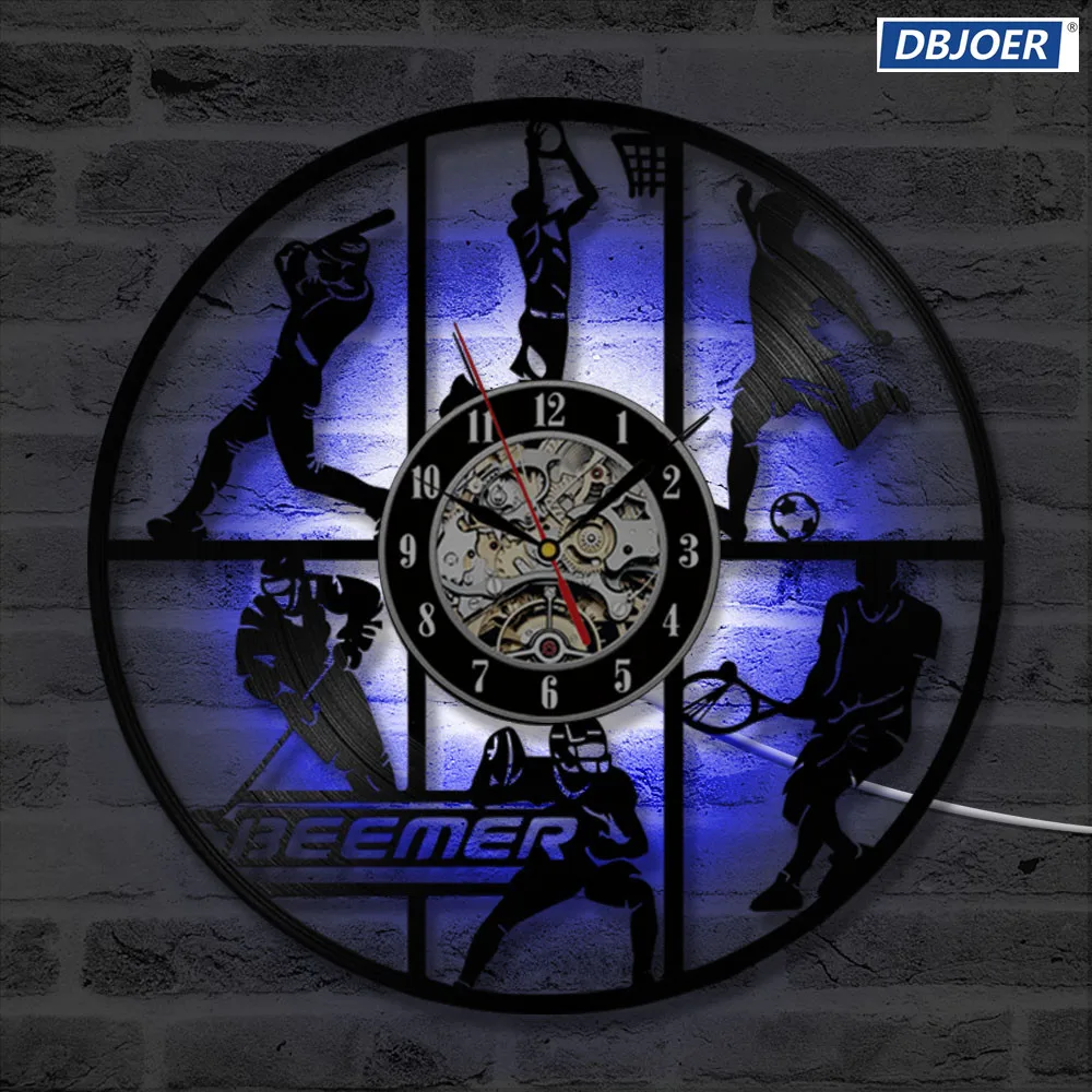 Полые развлекательные виниловые часы для записи баскетбольного футбола дизайн CD