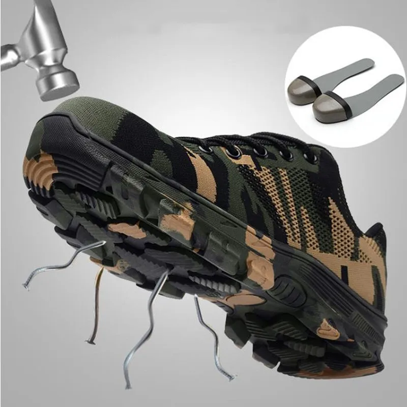 Мужские и женские камуфляжные ботинки со стальным носком Рабочая обувь дышащие