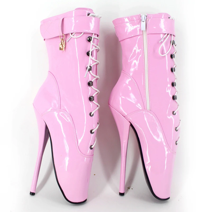 Балетная обувь на очень высоком каблуке 7 см розового цвета ботинки лакированные