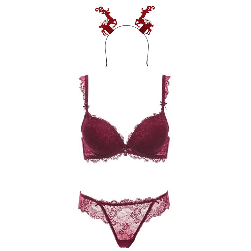 Комплект женского нижнего белья с кружевным бюстгальтером пуш ап рогами 3