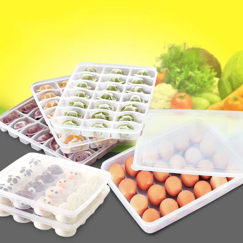 

Grid egg storage box food container keep eggs fresh refrigerator organizer kitchen dumplings storage containers