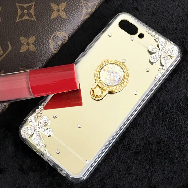 gold P Smart honor 10 9 8 lite 7A 6X 6C pro Y9 Y7 Y6 Y5 prime зеркало с украшением в виде кристаллов чехол для huawei mate 9 10 P20 lite для мобильного телефона кольцевой чехол - Цвет: gold