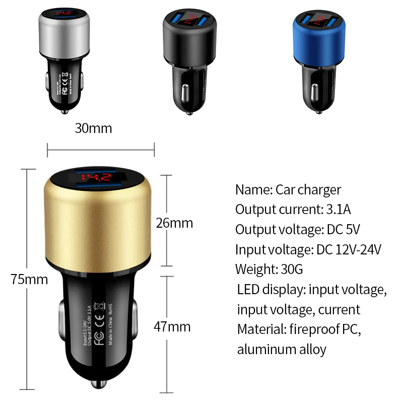 12 В Автомобильное зарядное устройство прикуриватель сплиттер 2USB светодиодный