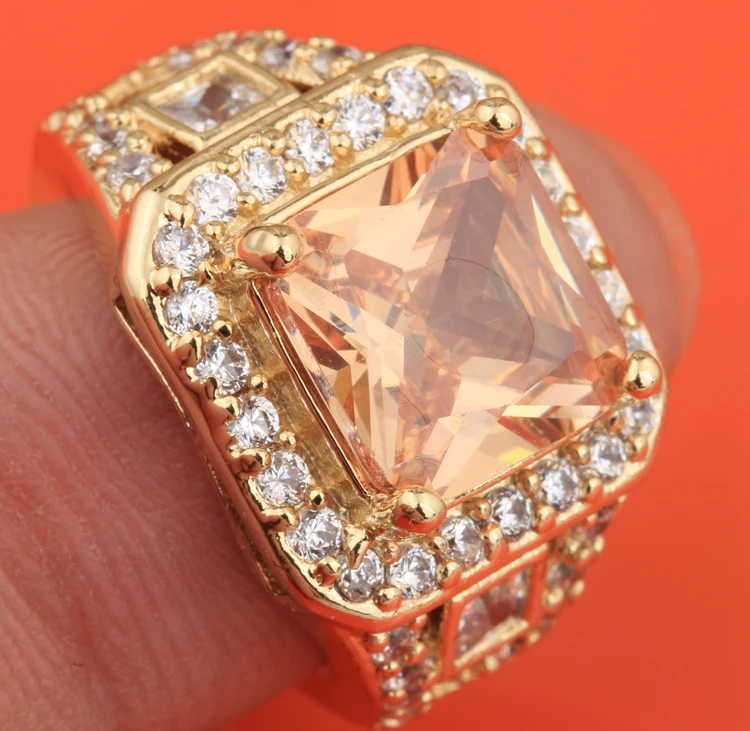 

Awesome Square Orange Champagne Zircon Gems Morganite Jewelry Solitaire Gold Ring US# Size 6 / 7 / 8 / 9 S1848