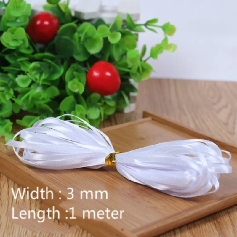 3mm 1Meter Ribbon W Белые тематические стильные вечерние Свадебные DIY лента для украшения/бумажный фонарь/зонтик/воздушный шар искусственные розы гортензии Цветочные шары - Цвет: 3mm 1Meter Ribbon W