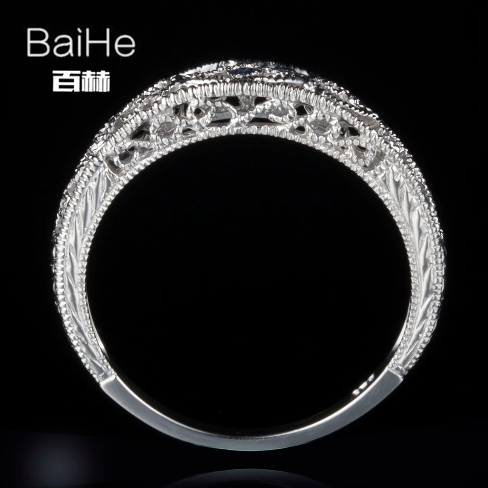 BAIHE подлинной стерлингового серебра 925 0.01ct H/SI настоящий круглые сапфиры на
