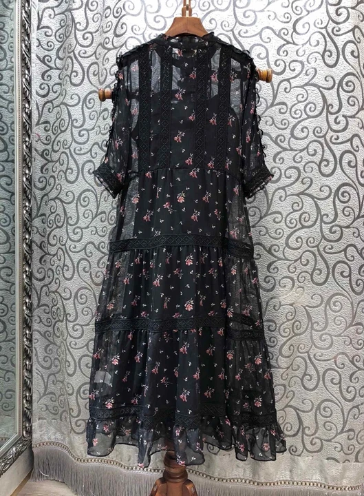 Vintage Retro Dress Summmer Fashion Party Evening Women Exquisite Embroidery Tunic Buttons Mid-Calf Length Dress Vestidos