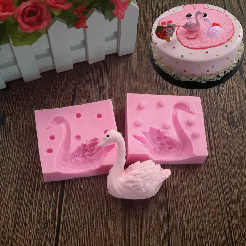 3D красивый лебедь помадка фотообои шоколадная форма|chocolate mould|fondant silicone moldssilicone mold