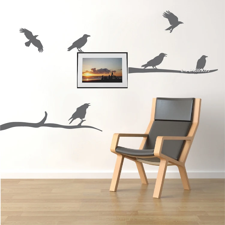 Decoration of Crows On branches Vinyl Wall Decals Removable Wall Stickers For Living Room Adesivos Decorativos Mural SA739