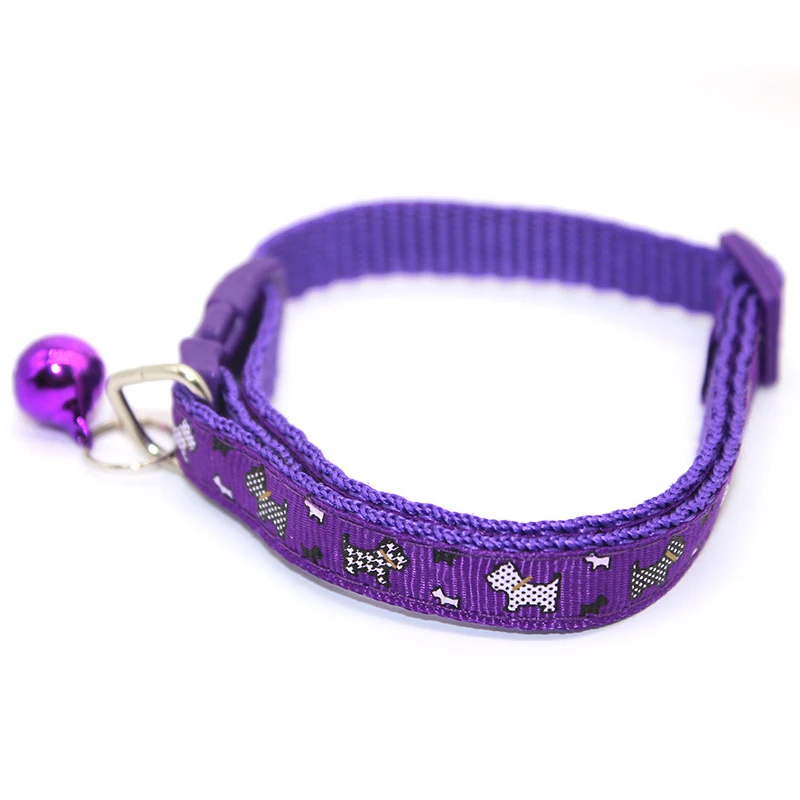 Purple Dog 1 шт. новая печать аксессуаров для домашних питомцев собак кошек собак щенков пряжки небольшого размера безопасности точка с колокольчиком Мода Нейлон прекрасный регулируемый - Цвет: Purple Dog