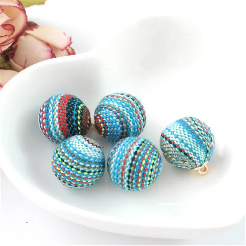 10 шт./лот 14 мм цветные круглые бусины с тканевым покрытием подвески для