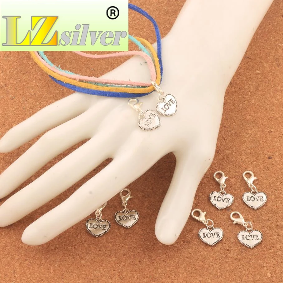 

Dots Rim LOVE Heart Lobster Claw Clasp Charm Beads 13.6x26.9mm 100PCS zinc alloy Jewelry DIY C915