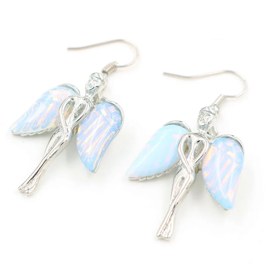 FYJS уникальные посеребренные висячие серьги с опаловым опалом в форме крыла