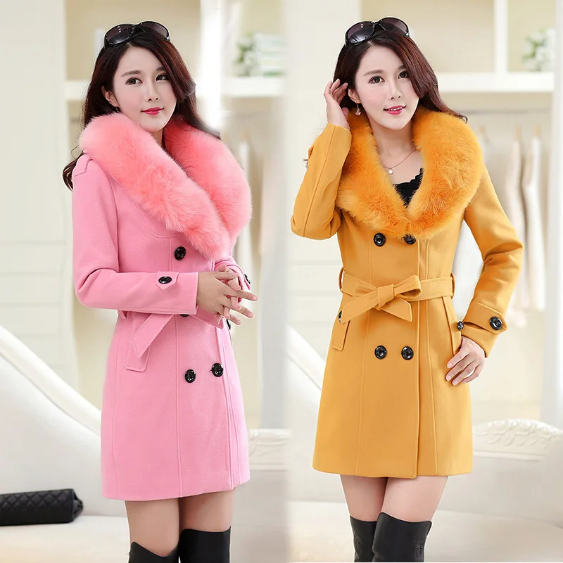 Woolen coat women's long section 2018 winter Korean women's hair collar woolen coat double-breasted jacket DD01