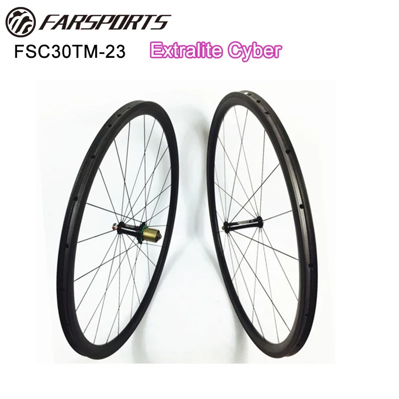 

Extralite Cyber hubs + Sapim aero spokes , Far Sports carbon road wheelset 30mm 38mm 50mm for choices with super light !