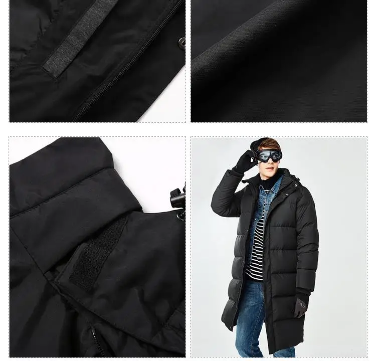 Giordano мужской длинный пуховик с капюшоном из натурального утиного пуха