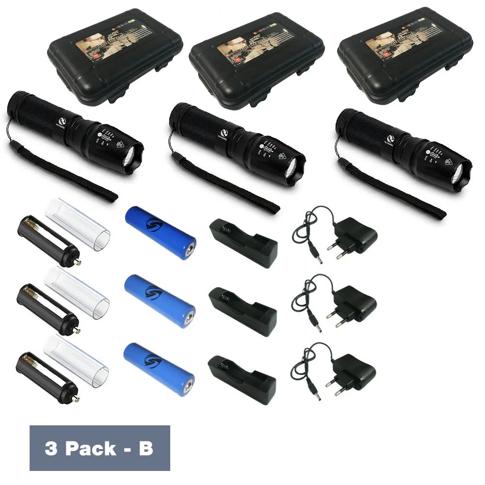 3 pack - B 1/2/3 предмета в комплекте светодиодный вспышка светильник T6/L2 водонепроницаемый фонарь с приближением, 5 регулируемых режимов фонарик светильник с 18650 батарея - Испускаемый цвет: 3 pack - B