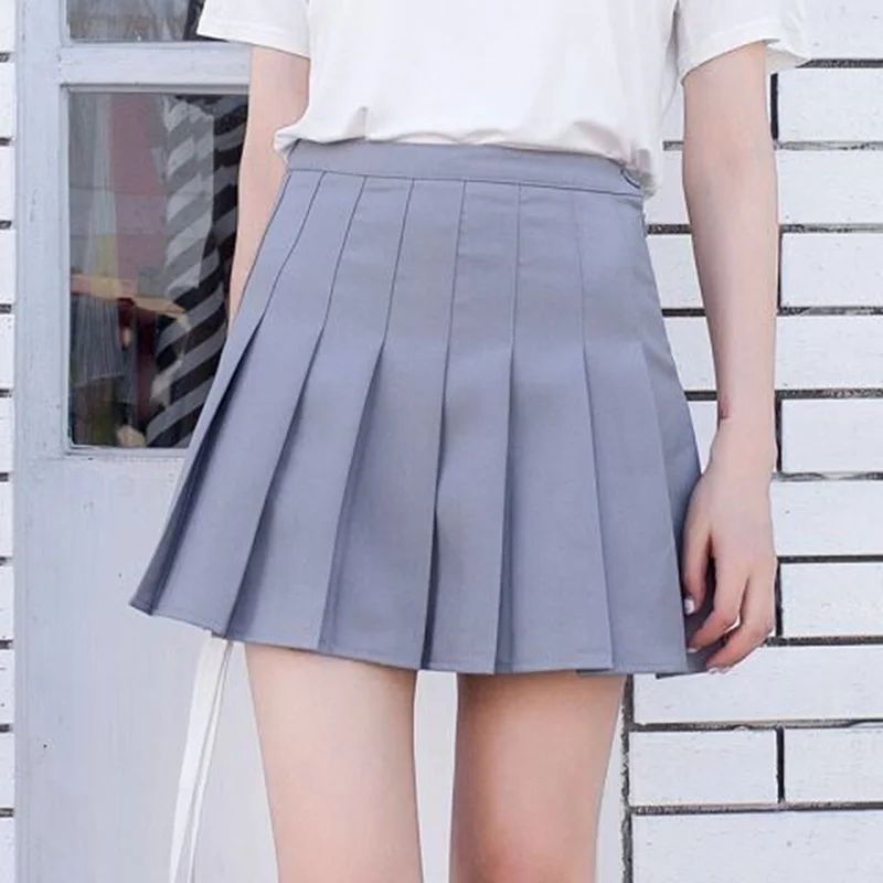 XS-2XL, новинка, консервативный стиль, женская юбка, высокая талия, сексуальные мини-юбки в клетку размера плюс, плиссированная юбка, милые женские юбки для танцев - Цвет: Серый