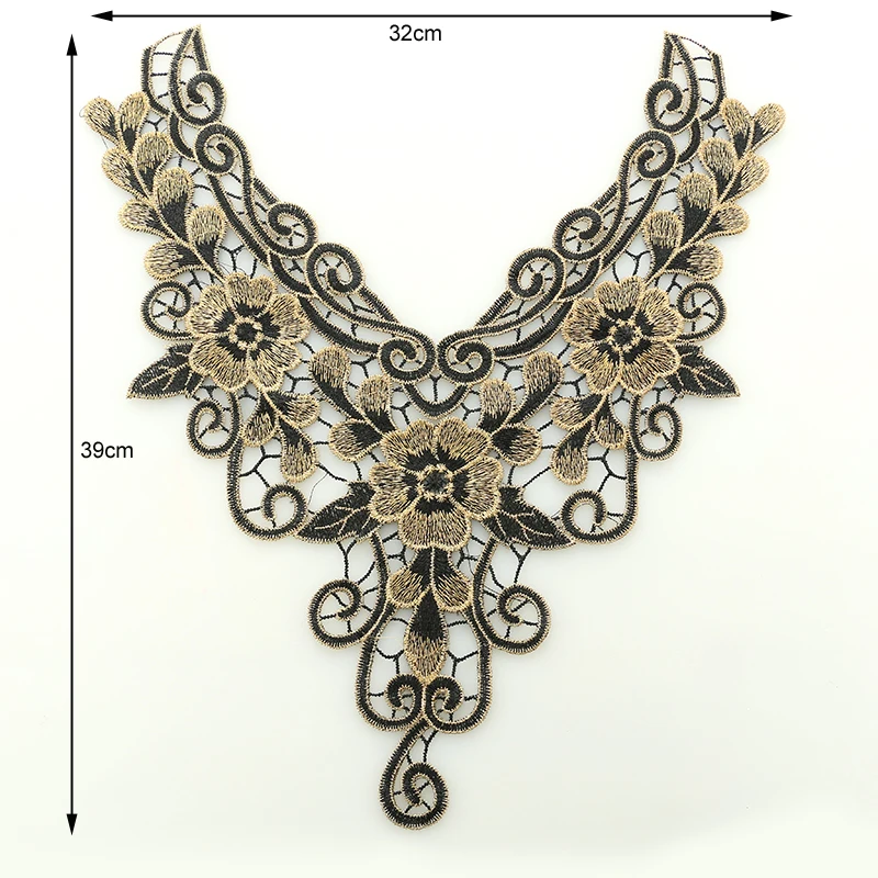 1pc Lace Fabric Black Gold Embroidered Applique DIY Neckline Collar Wedding Dress Accessories Handmade Scrapbooking NL017 | Дом и сад