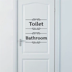 Популярный новый продукт текстовые настенные наклейки для туалета, ванной, двери, виниловые Классические черно-белые декоративные художественные наклейки, бесплатная доставка