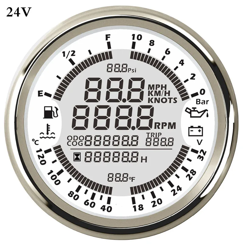 24v Морской катер цифровой gps Спидометр Тахометр для авто мотор 12 В 24 В уровень топлива температура воды 6 в 1 Многофункциональный манометр - Цвет: 24v