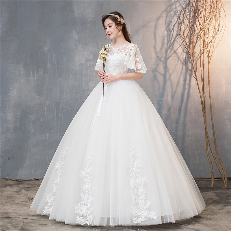 VLNUO NISA элегантное кружевное свадебное платье с аппликацией Vestidos De Novia Изящные Бальные платья с коротким рукавом размера плюс Robe De Mariage 20
