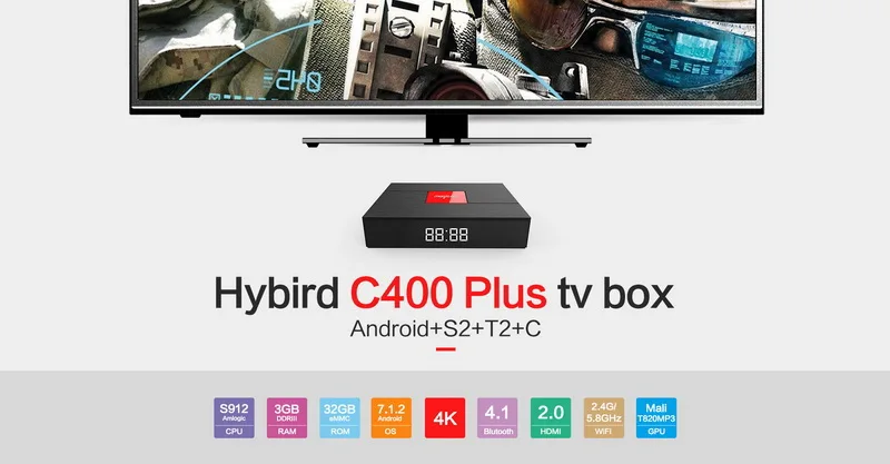DVB S2 T2 C ТВ приставка Android 7,1 ТВ приставка Amlogic S912 Восьмиядерный 3 ГБ 32 ГБ двухдиапазонный Wifi PVR запись D ТВ каналы C400 плюс ТВ приставка