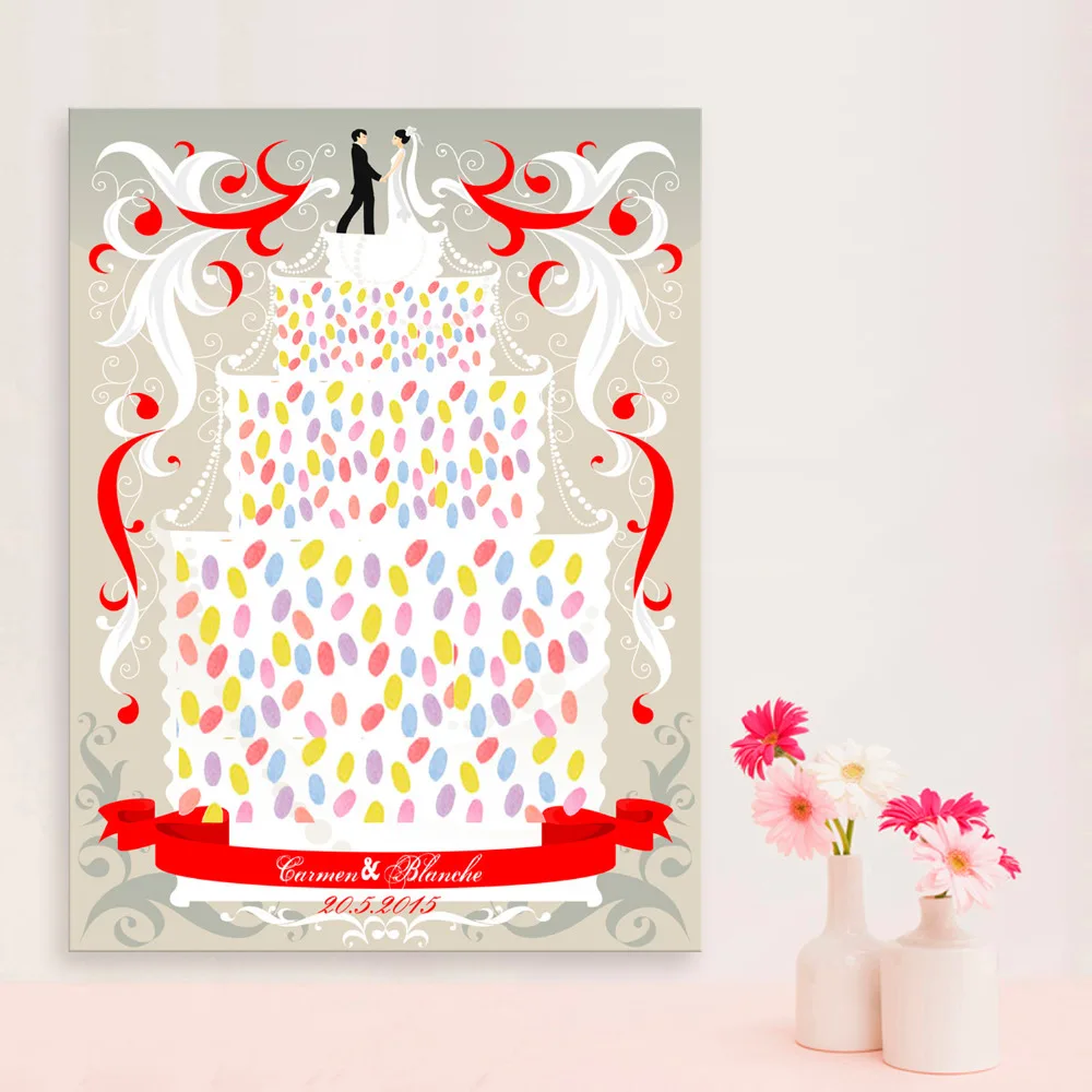 Отпечатков пальцев Дерево Подпись отпечатков парусина принт Свадебный Торт