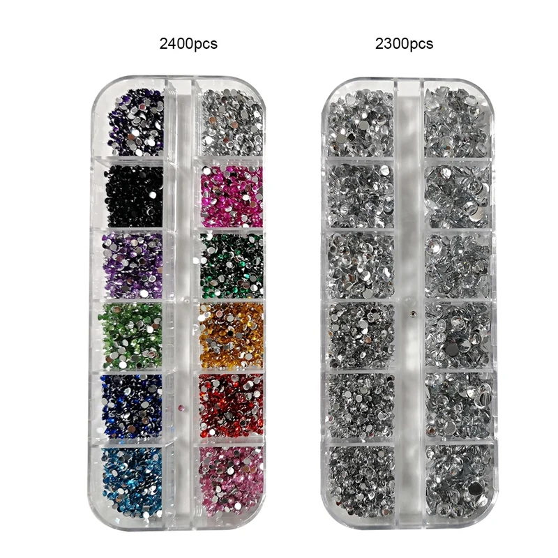 12 цветов Стразы 3D для дизайна ногтей 2 мм Круглые смешанные с сердечками наклейки