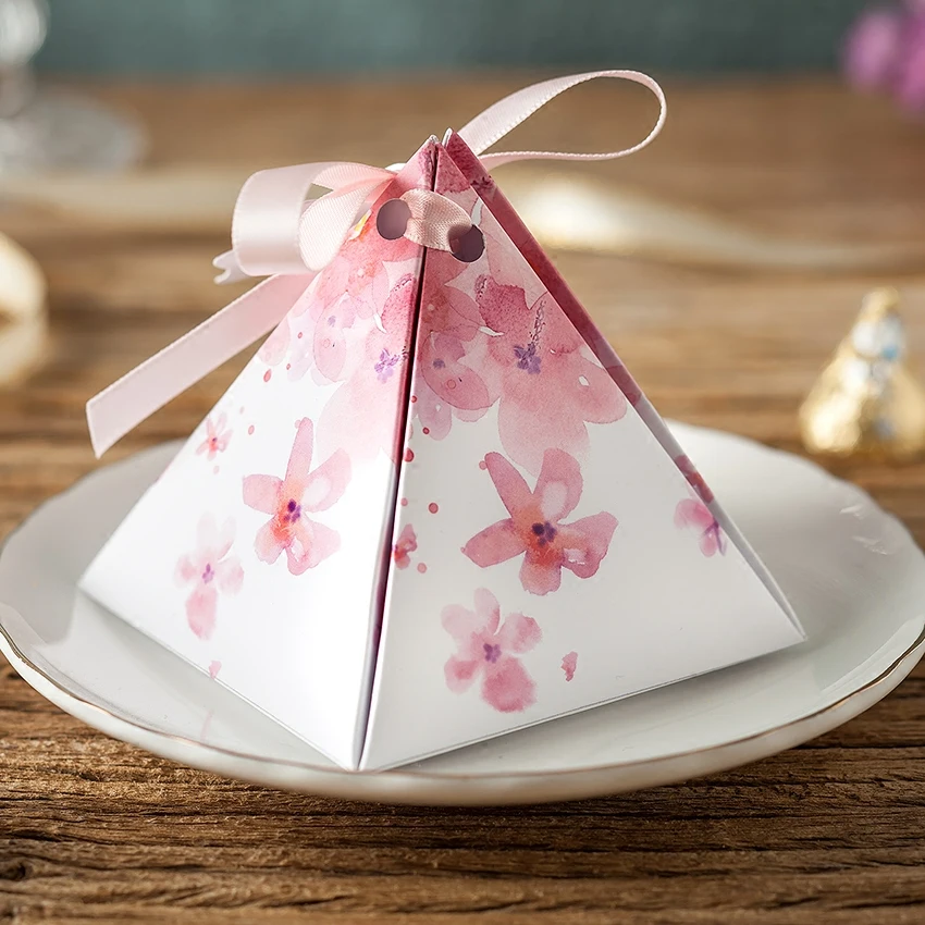 50 шт. Новые Креативные розовые цветочные треугольные пирамиды Свадебные