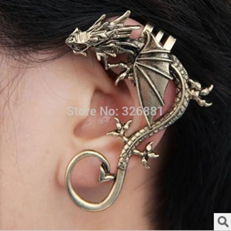 

new retro bronze plated fly dragon earring jackets and cuffs brincos
