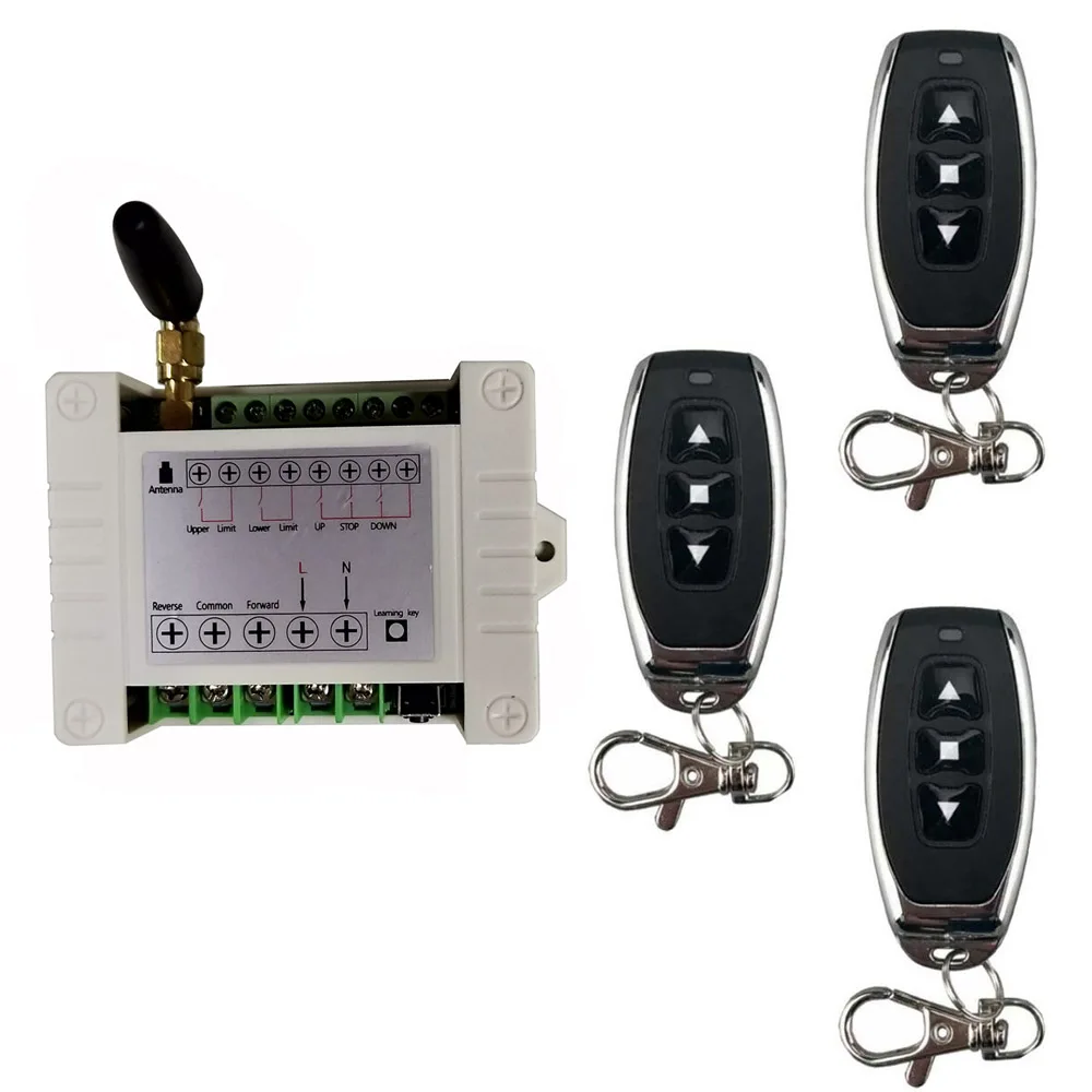 3TX 1RX High Power 110V 220V AC 10A Motor Wireless Remote Control Switch Roller Shutter Door Electric Curtain Remote Forwards Reverse - Цвет: 3TX 1RX