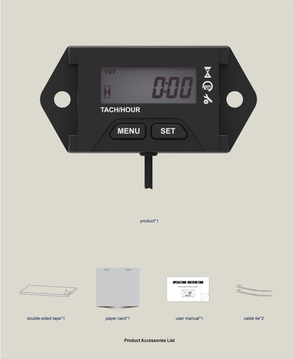 Runleader RL-HM059 lcd индуктивный тахометр с водонепроницаемым часовым счетчиком для всех бензиновых двигателей снегоходов Paramotors, бензопилы