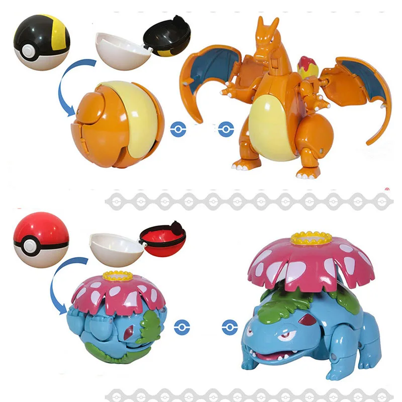 6 шт./лот, монстр Pokeball, Пикачу, Gyarados, Mewtwo, Charizard, Bulbasaur, Сквиртл, внутри, мяч, фигурка, Подарочная игрушка для детей