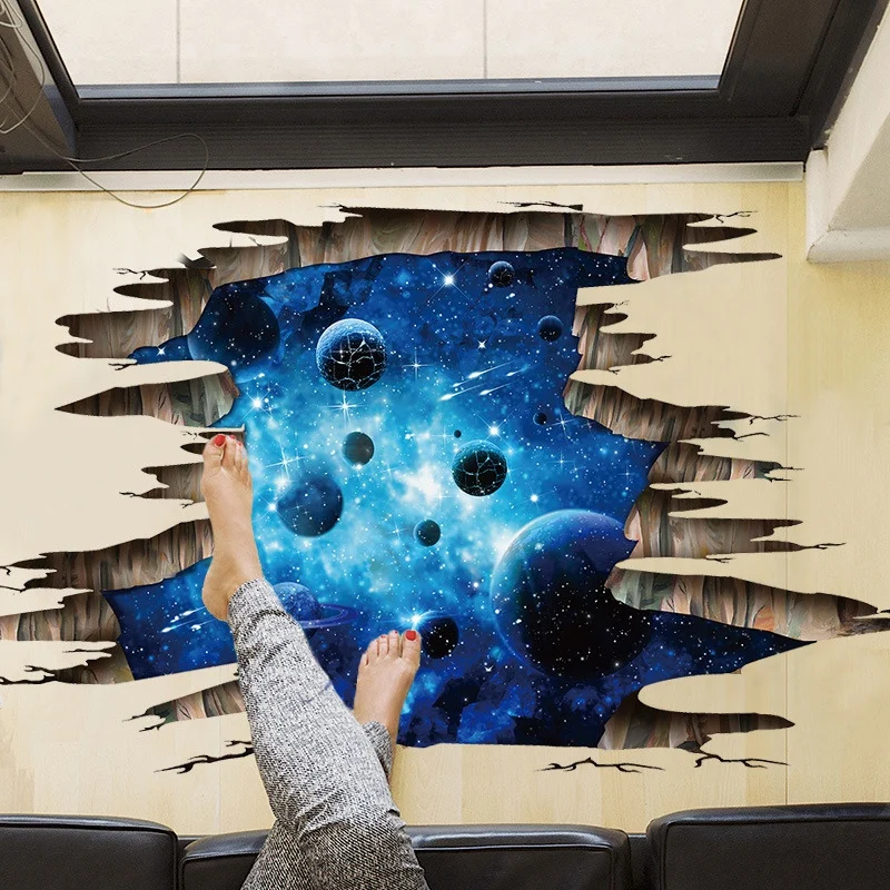 3D космический Космос галактика темно синий пол детские настенные наклейки для
