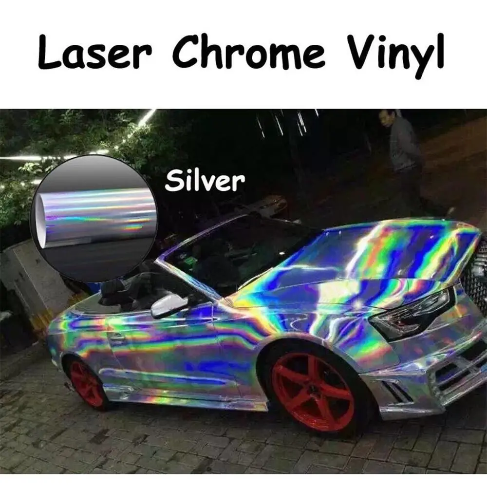 1.49x3 м Голографический лазерный Chrome переливающийся винил Обёрточная бумага