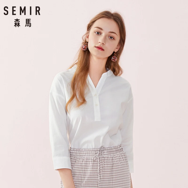 Женская рубашка из мягкого хлопка SEMIR Весенняя блузка с рукавом до локтя и