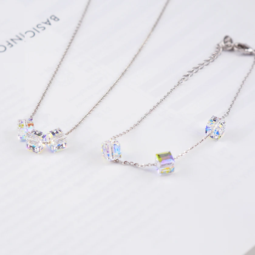 Женский ювелирный комплект из колье и браслета с кристаллами Swarovski|Ювелирные