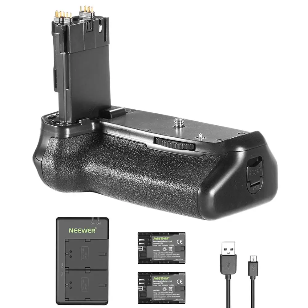 Neewer Держатель батарейного отсека (запасная ручка для Canon BG E14) и 2 шт. 2000mAh LP E6 E6N