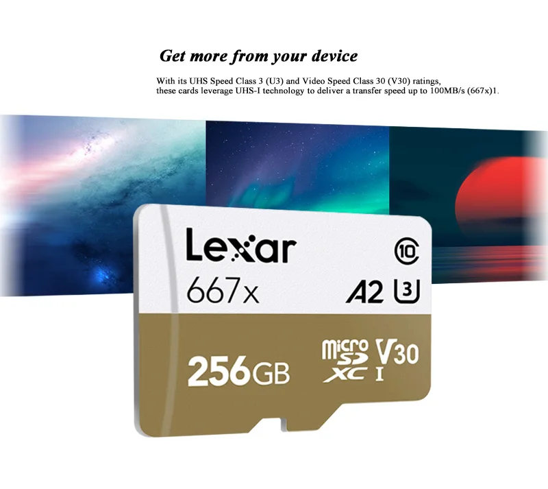 Подлинная Lexar профессиональная 667x Micro SD карта 128 ГБ 256 ГБ TF карта A2 Класс 10 V30 U3 MicroSDXC карта памяти для мобильного телефона