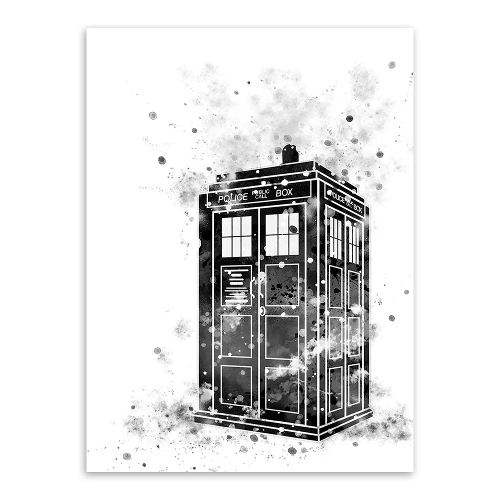 Оригинальный акварельный плакат Doctor Who A4 принт Лондонский телефонный стенд