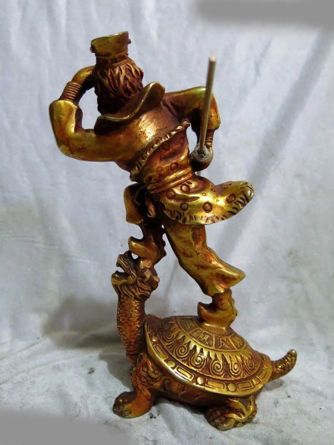 9&quot China brass carved beautiful sculpture Handsome Monkey King on turtle Statue | Дом и сад
