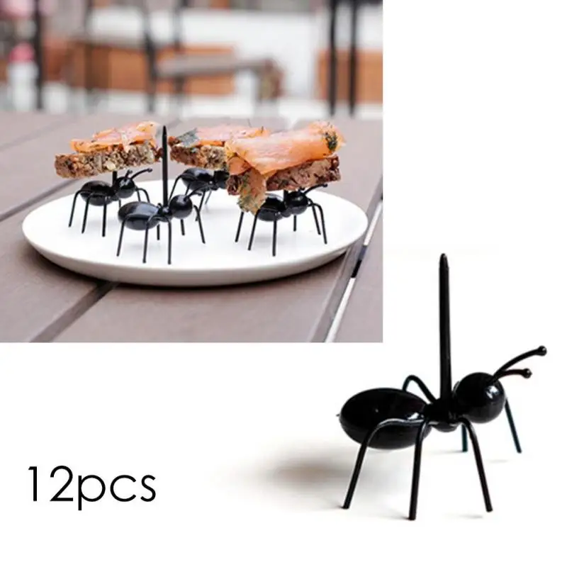 12 шт./компл. Милый Кухня Многоразовые Ant Плоды Вилкой Фрукты Из Пластика