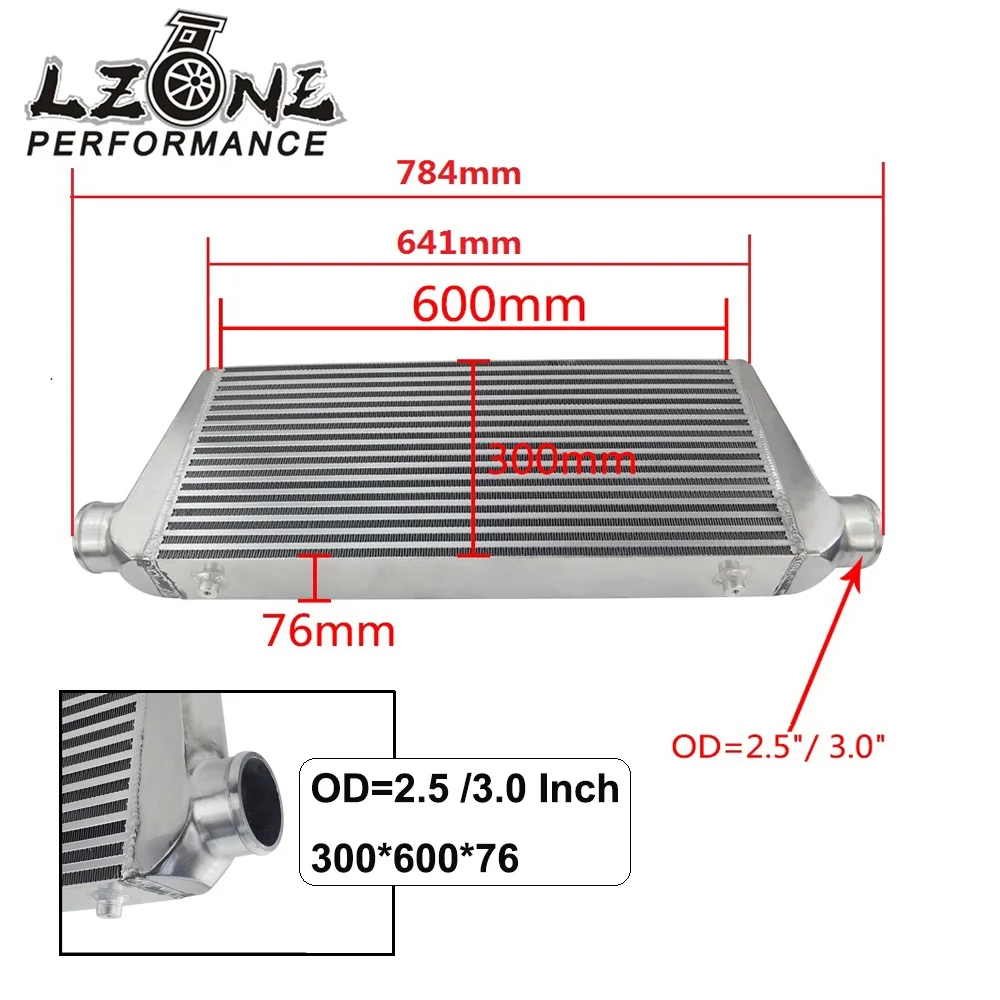 LZONE 600*300*76 мм Универсальный турбо интеркулер бар и пластина OD = 2 5 &quot/3 0&quot Переднее