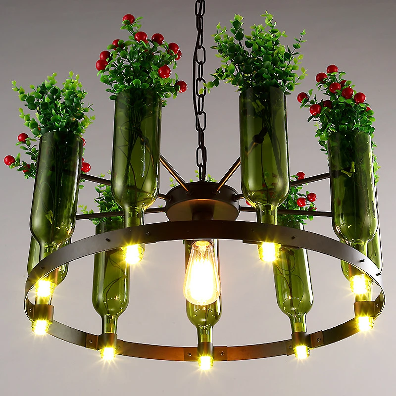 Кованое железо ретро промышленный подвесной светильник E27 стеклянная бутылка